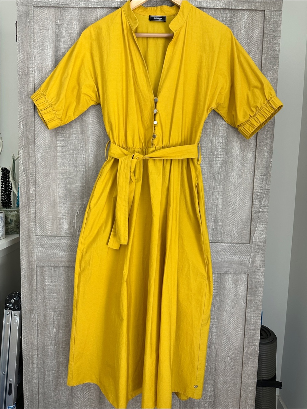 Sinequanone Paris Women's Mustard Yellow Belted Midi Dress